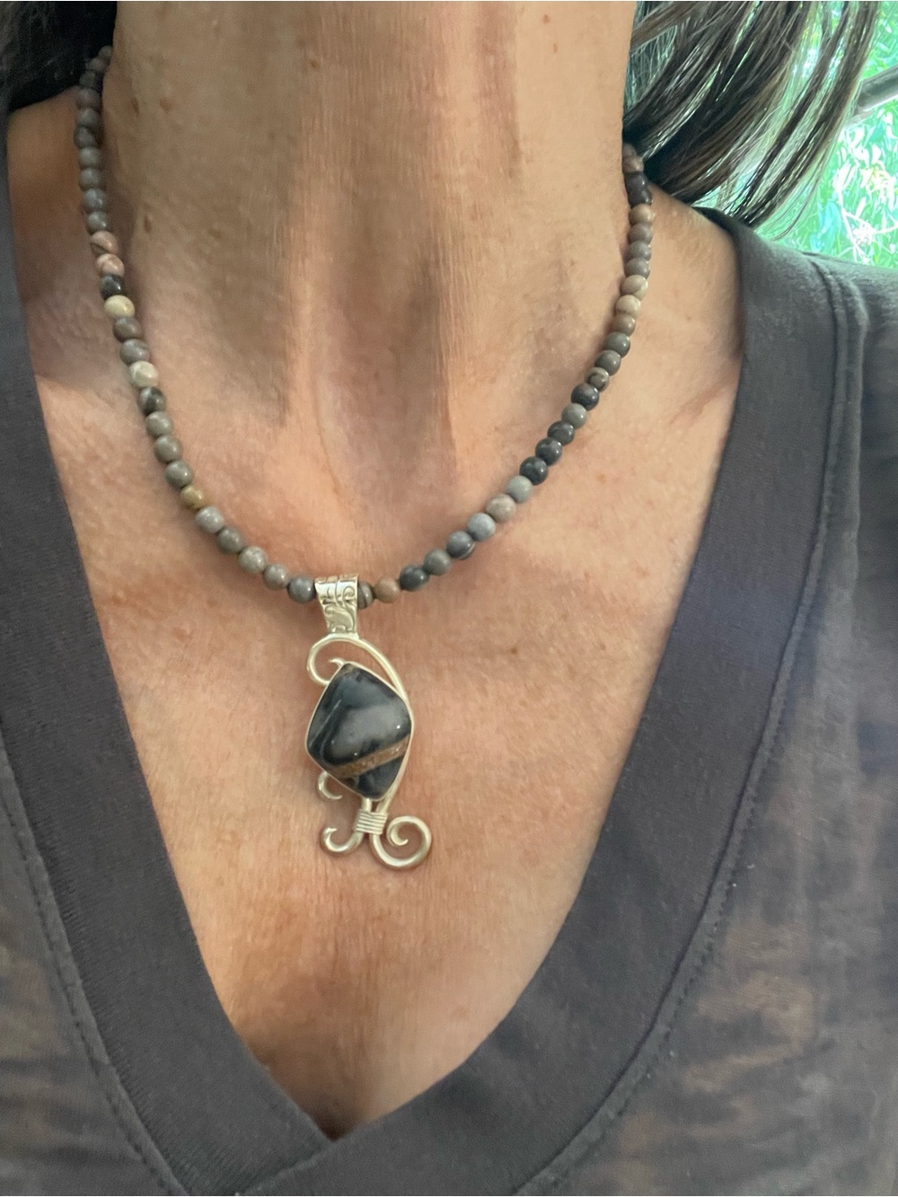 JAY KING Chunky Jasper Bead Necklace
with pendant.